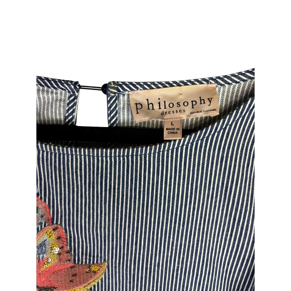 Philosophy Republic Clothing Floral Embroidered Striped Shift Dress Blue White L - Picture 5 of 12